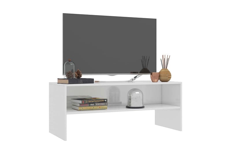 TV-bänk vit högglans 100x40x40 cm spånskiva - Vit - TV bänk & mediabänk