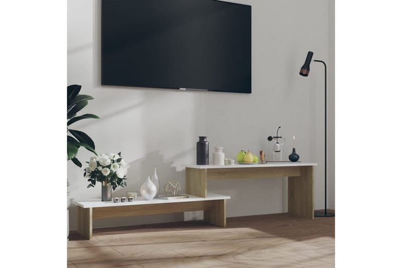 TV-bänk vit och sonoma ek 180x30x43 cm spånskiva - Brun - TV bänk & mediabänk
