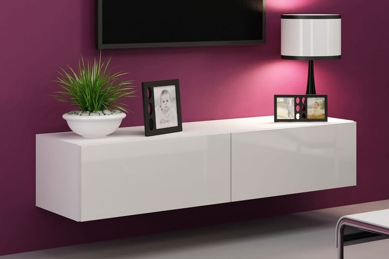 TV-bänk Wishon 140 cm - Vit/Vit Högglans - Möbler - TV- & Mediamöbler - TV bänk & mediabänk
