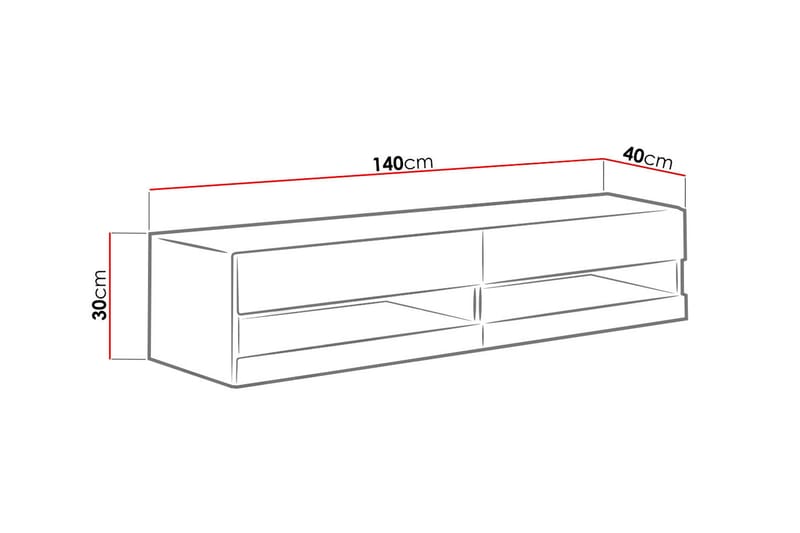 TV-bänk Wishon 140x40x30 cm - Svart/Vit - TV bänk & mediabänk