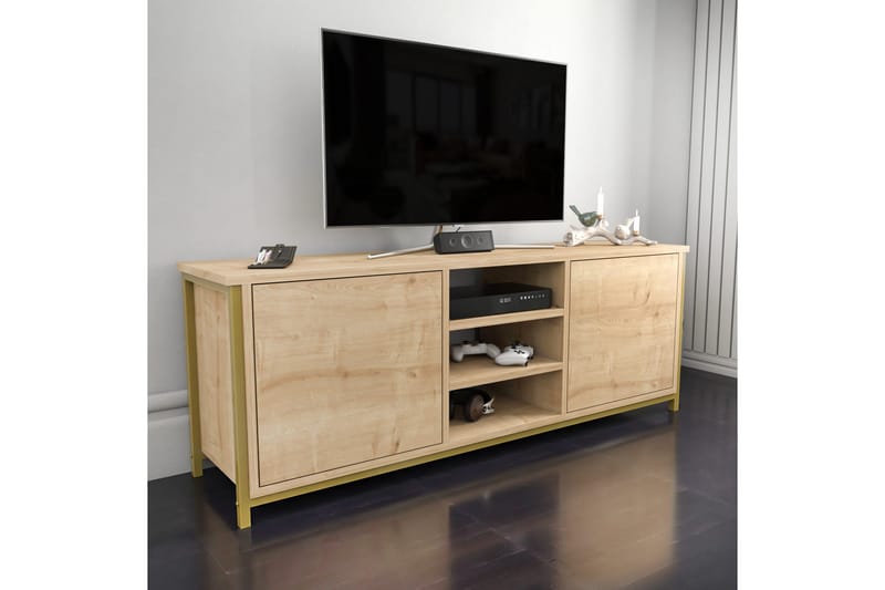 Tv-bänk Zakkum 140x50,8 cm - Guld - Möbler - TV- & Mediamöbler - TV bänk & mediabänk