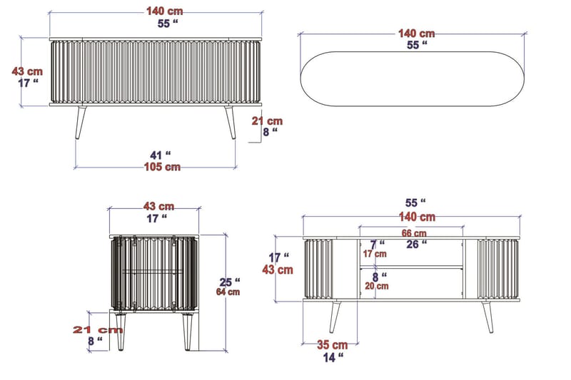 Tv-bänk Zakkum 140x64 cm - Brun - Möbler - TV- & Mediamöbler - TV bänk & mediabänk