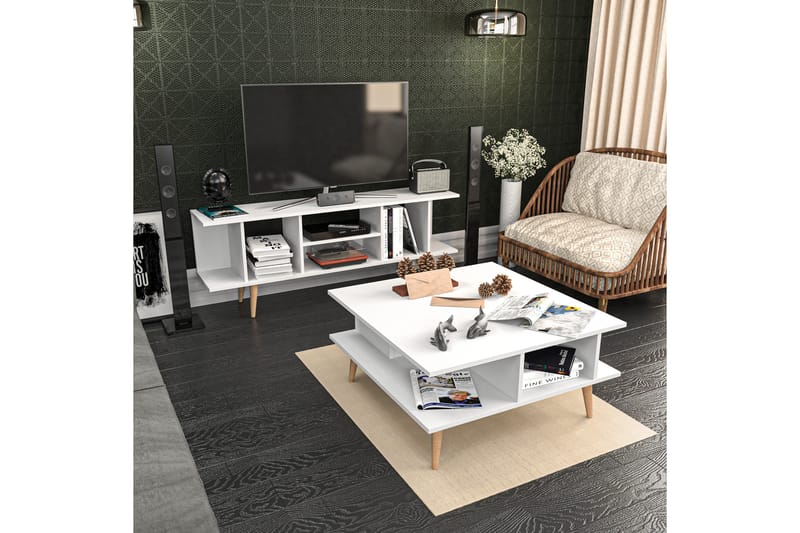 Tv-bänk Zakkum 160x38,6 cm - Vit - Möbler - TV- & Mediamöbler - TV bänk & mediabänk