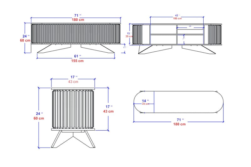 Tv-bänk Zakkum 180x60 cm - Antracit - Möbler - TV- & Mediamöbler - TV bänk & mediabänk