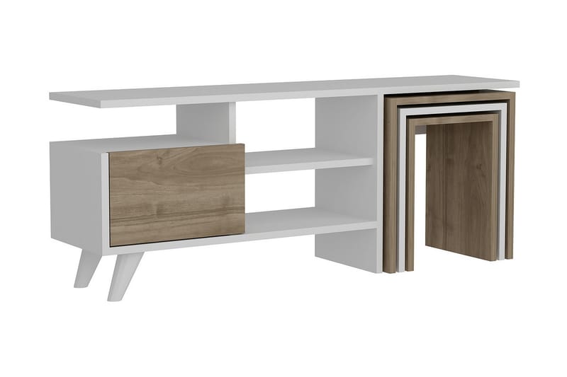 Tv-bänk Pangler 120 cm, Vit|Valnöt