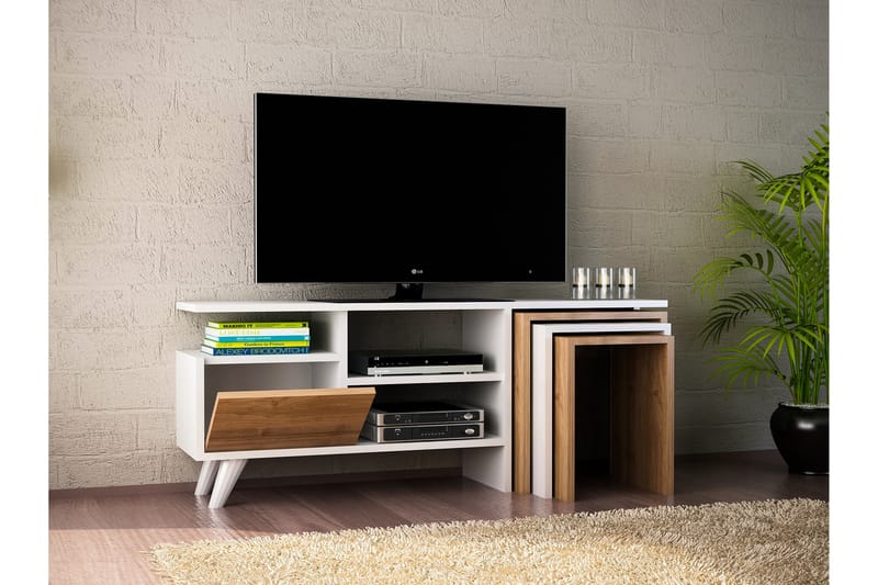 Tv-bänk Pangler 120 cm - Vit|Valnöt - Möbler - TV- & Mediamöbler - TV bänk & mediabänk