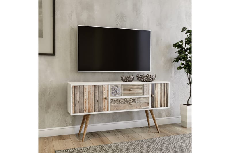 TV-Bänk Patresa 122 cm - Vit|Valnöt - Möbler - TV- & Mediamöbler - TV bänk & mediabänk