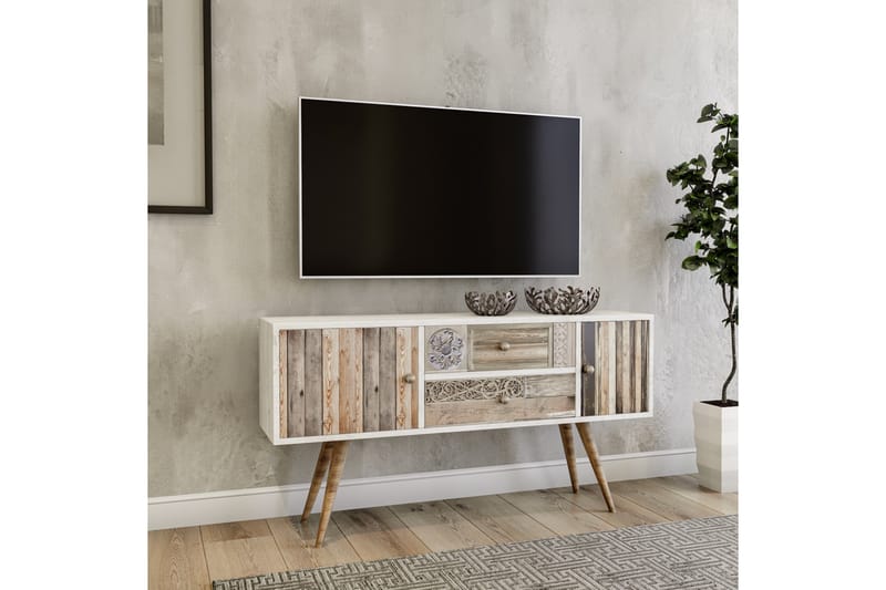 TV-Bänk Patresa 122 cm - Vit|Valnöt - TV bänk & mediabänk