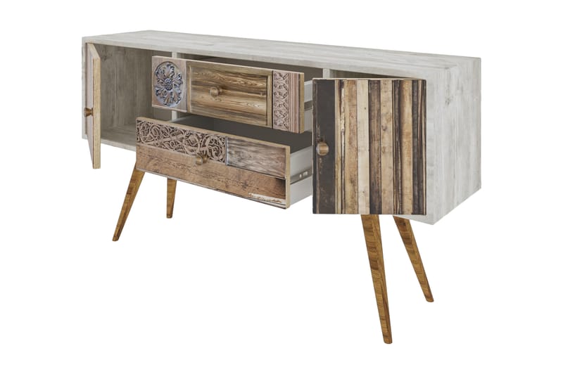 TV-Bänk Patresa 122 cm - Vit|Valnöt - Möbler - TV- & Mediamöbler - TV bänk & mediabänk