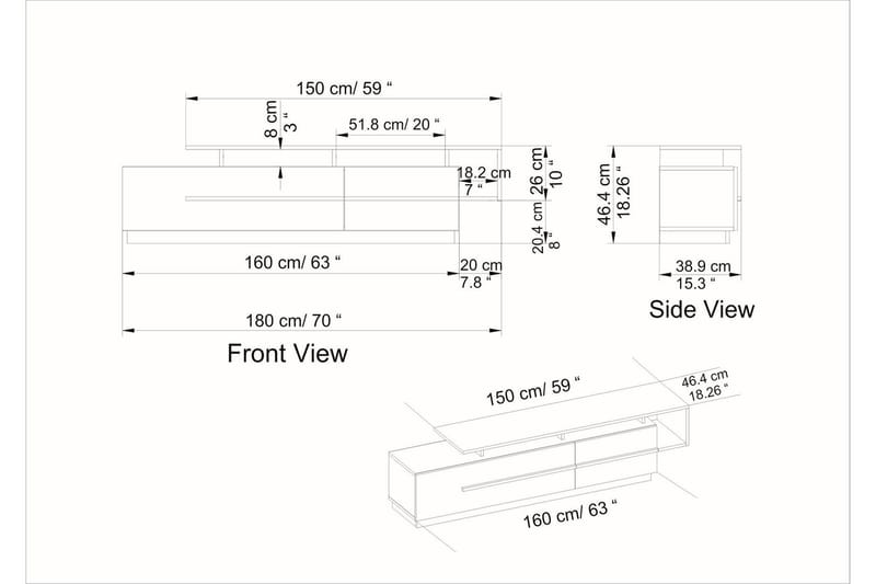 Tv-bänk Pianea 150 cm - Mörkbrun/Vit - Möbler - TV- & Mediamöbler - TV bänk & mediabänk