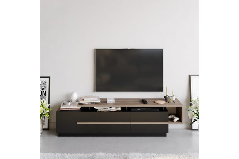 Tv-bänk Pianea 150 cm - Svart/Mörkbrun - Möbler - TV- & Mediamöbler - TV bänk & mediabänk