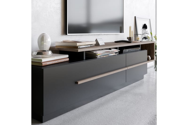 Tv-bänk Pianea 150 cm - Svart/Mörkbrun - Möbler - TV- & Mediamöbler - TV bänk & mediabänk
