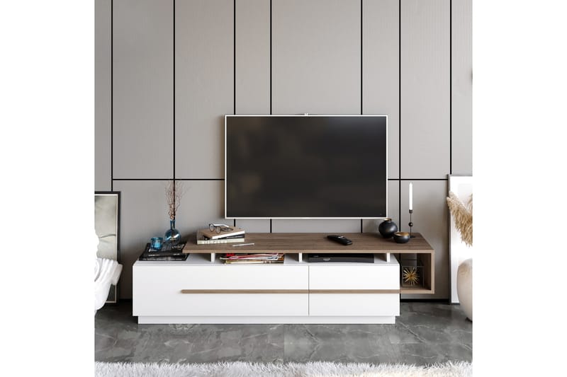 Tv-bänk Pianea 150 cm - Mörkbrun/Vit - Möbler - TV- & Mediamöbler - TV bänk & mediabänk