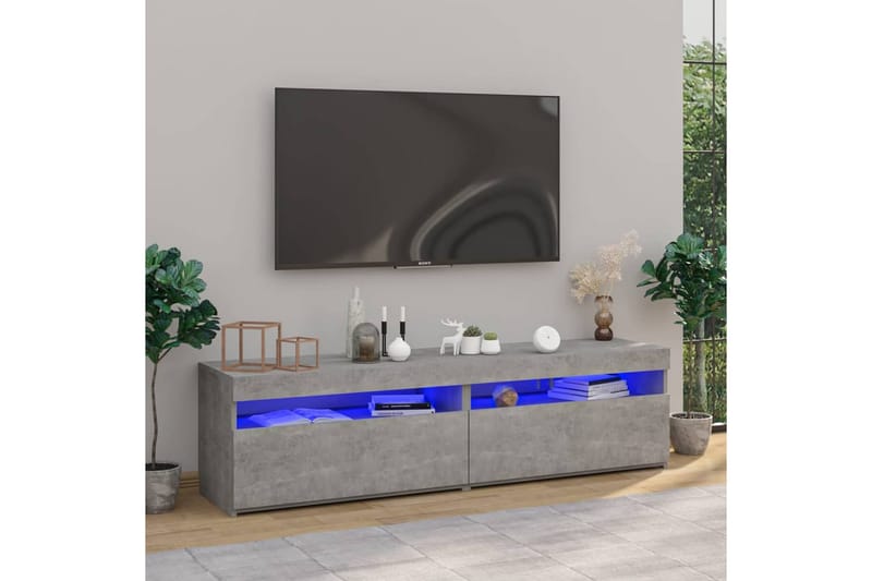 Tv-bänkar med LED-belysning 2 st betonggrå 75x35x40 cm - Grå - TV bänk & mediabänk