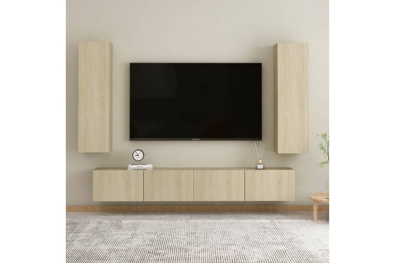 TV-skåp 2 st sonoma-ek 30,5x30x110 cm spånskiva - Brun - TV bänk & mediabänk