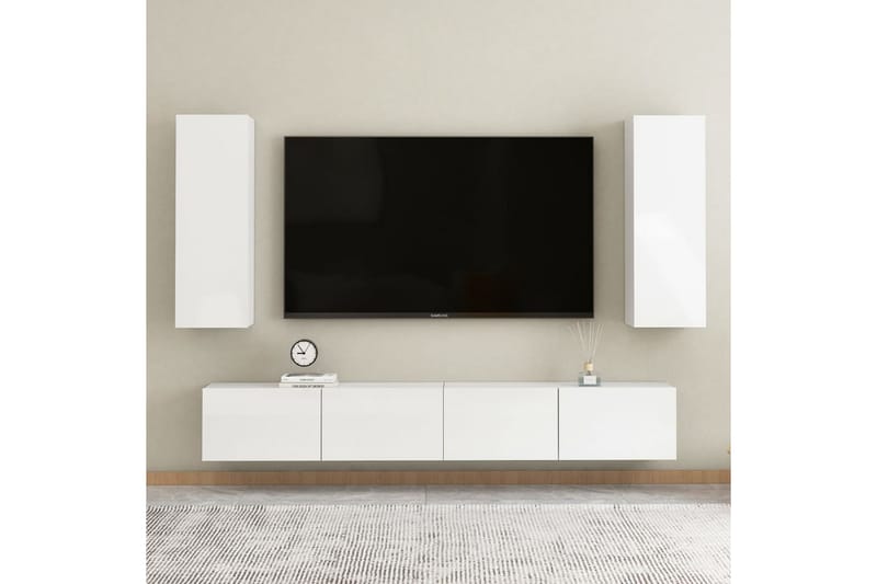 TV-skåp 2 st vit högglans 30,5x30x90 cm spånskiva - Vit - TV bänk & mediabänk