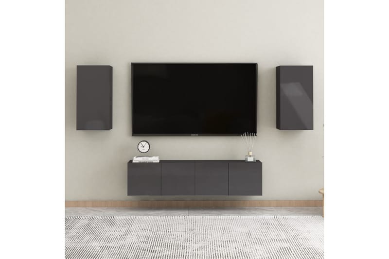TV-skåp grå högglans 30,5x30x60 cm spånskiva - Grå - TV bänk & mediabänk