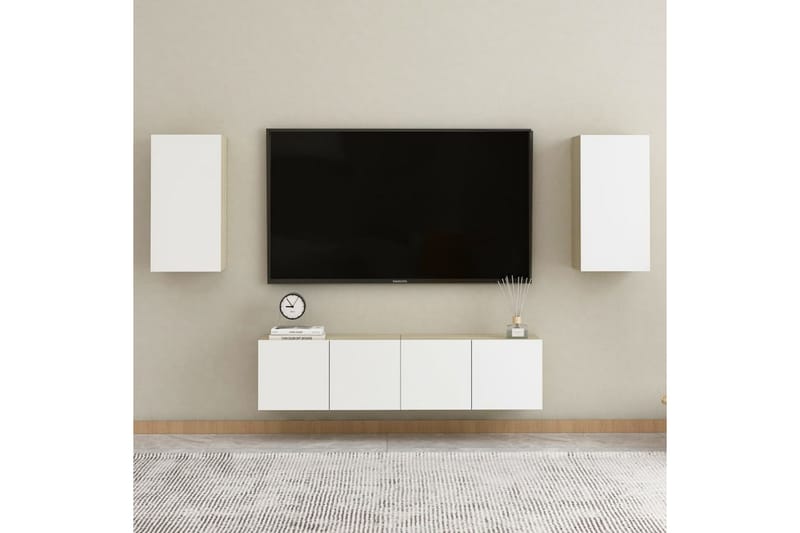 TV-skåp vit och sonoma-ek 30,5x30x60 cm spånskiva - Vit - TV bänk & mediabänk