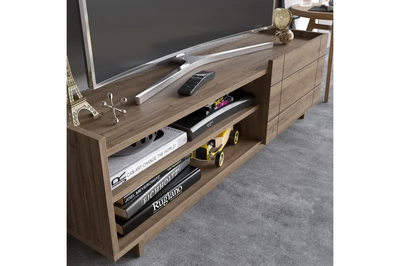 Ulica Tv-bänk 140 cm Dörr + 3 Hyllor - Mörkbrun - Möbler - TV- & Mediamöbler - TV bänk & mediabänk