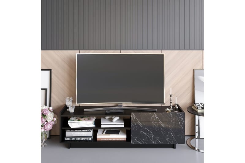 Ulica Tv-bänk 140 cm Dörr + 3 Hyllor - Svart - Möbler - TV- & Mediamöbler - TV bänk & mediabänk