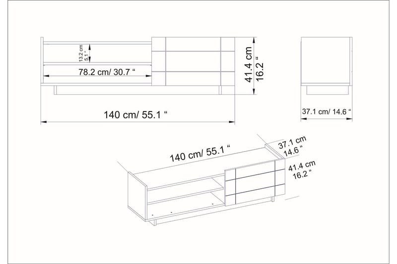 Ulica Tv-bänk 140 cm Dörr + 3 Hyllor - Vit - Möbler - TV- & Mediamöbler - TV bänk & mediabänk