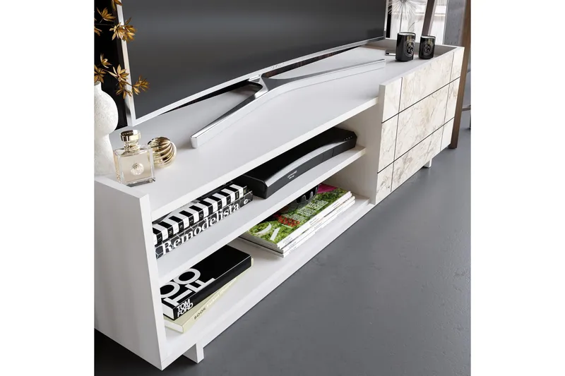 Ulica Tv-bänk 140 cm Dörr + 3 Hyllor - Vit - Möbler - TV- & Mediamöbler - TV bänk & mediabänk