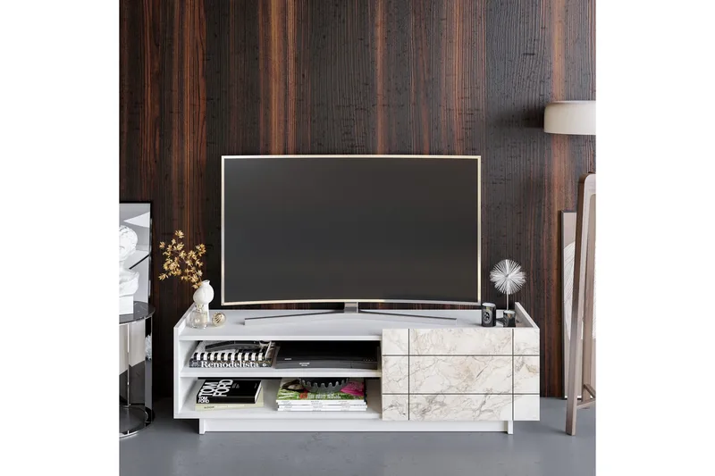 Ulica Tv-bänk 140 cm Dörr + 3 Hyllor - Vit - Möbler - TV- & Mediamöbler - TV bänk & mediabänk