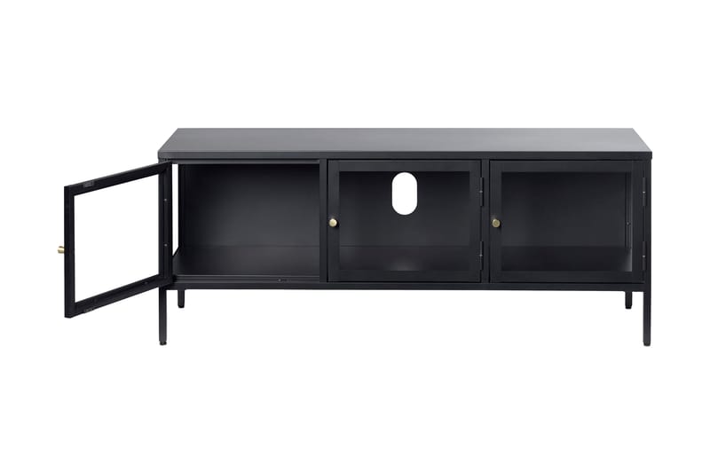Umbri Golvstående Tv Bänk 132 cm med Förvaring i Metall och Glas - Svart - Möbler - TV- & Mediamöbler - TV bänk & mediabänk