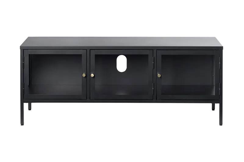 Umbri Golvstående Tv Bänk 132 cm med Förvaring i Metall och Glas, Svart