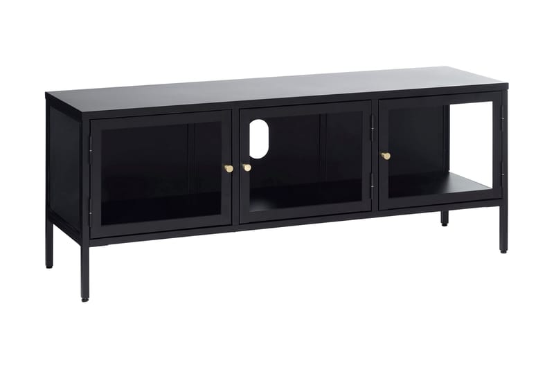 Umbri Golvstående Tv Bänk 132 cm med Förvaring i Metall och Glas - Svart - Möbler - TV- & Mediamöbler - TV bänk & mediabänk