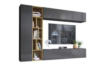 Vägghängd Tv Bänk 224 cm med Förvaring i Ek - Antracit - Möbler - TV- & Mediamöbler - TV bänk & mediabänk