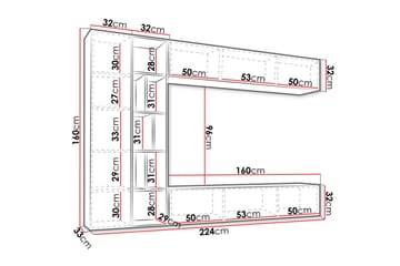 Vägghängd Tv Bänk 224 cm med Förvaring i Ek - Antracit - Möbler - TV- & Mediamöbler - TV bänk & mediabänk