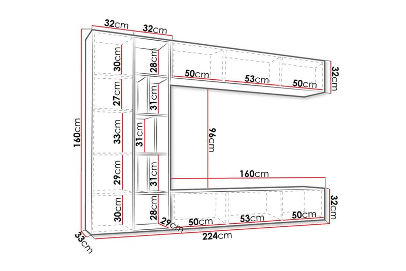 Vägghängd Tv Bänk 224 cm med Förvaring i Ek - Antracit - Möbler - TV- & Mediamöbler - TV bänk & mediabänk