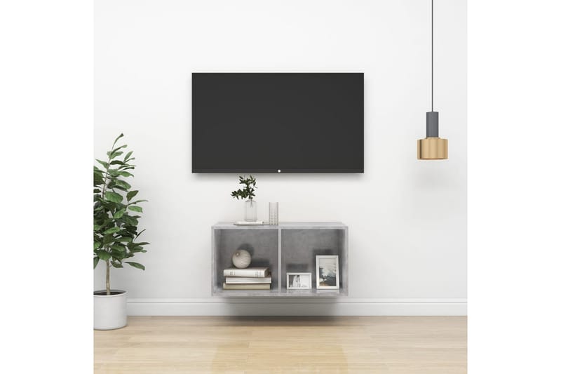 Väggmonterad tv-bänk betonggrå 37x37x72 cm spånskiva - Grå - TV bänk & mediabänk