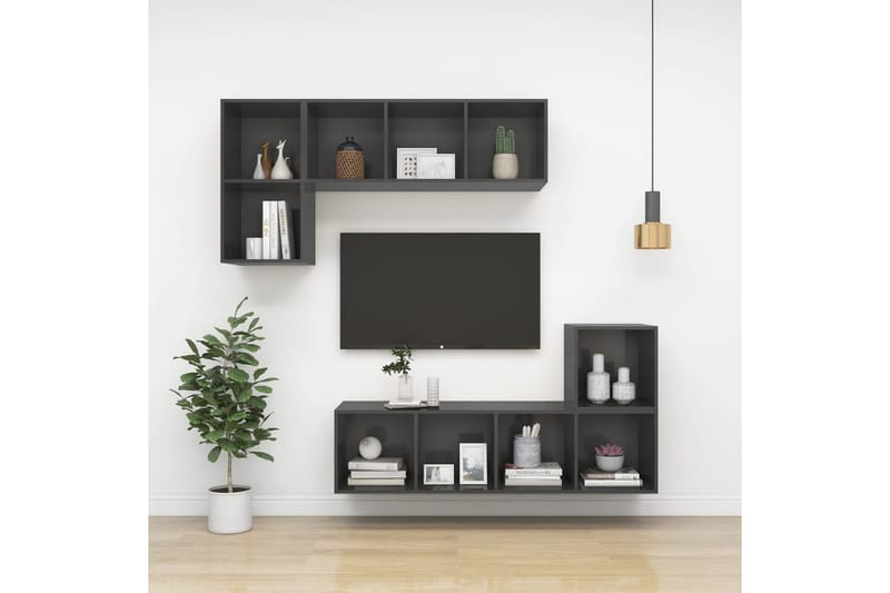 Väggmonterad tv-bänk grå 37x37x107 cm sp�ånskiva - Grå - TV bänk & mediabänk