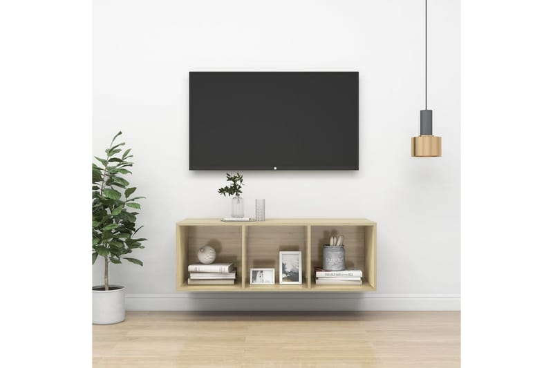 Väggmonterad tv-bänk somona-ek 37x37x107 cm spånskiva - Brun - TV bänk & mediabänk
