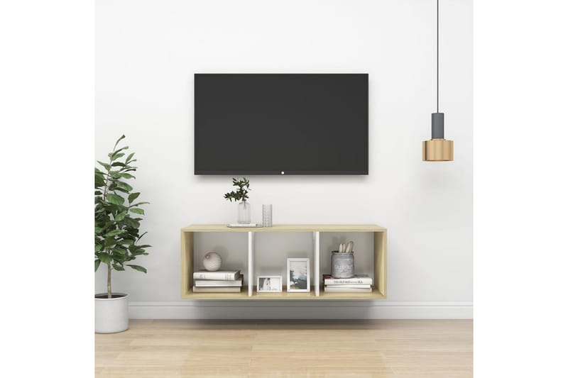 Väggmonterad tv-bänk somona-ek och vit 37x37x107 cm spånskiv - Brun - TV bänk & mediabänk