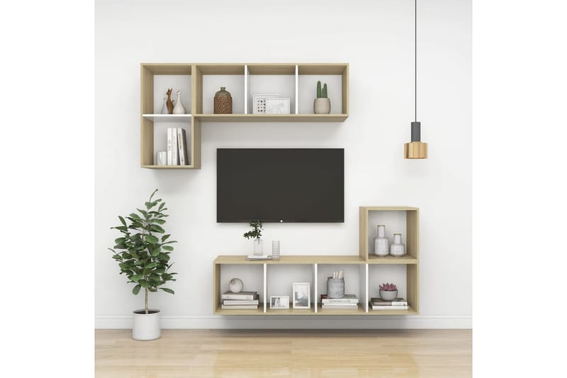 Väggmonterad tv-bänk somona-ek och vit 37x37x107 cm spånskiv - Brun - TV bänk & mediabänk