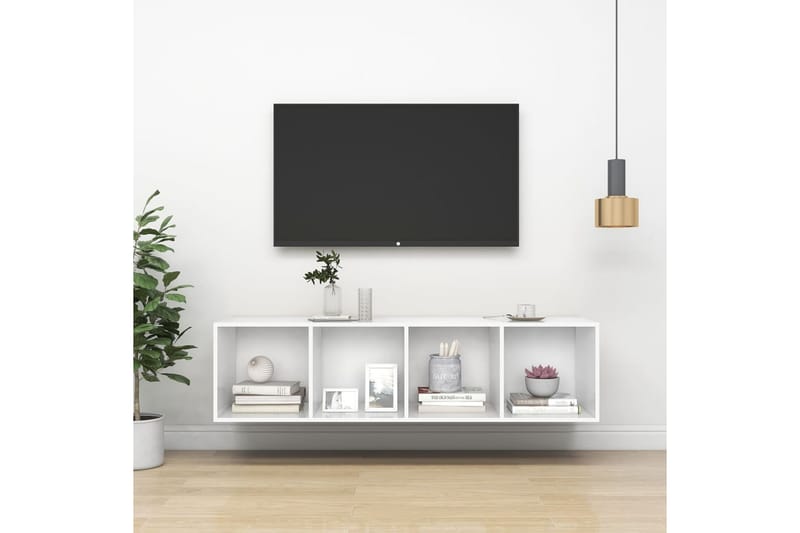 Väggmonterad tv-bänk vit 37x37x142,5 cm spånskiva - Vit - TV bänk & mediabänk