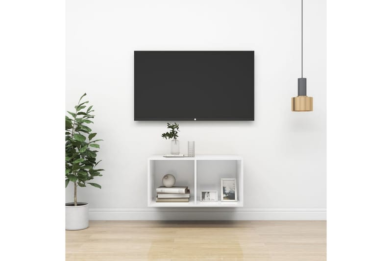 Väggmonterad tv-bänk vit 37x37x72 cm spånskiva - Vit - TV bänk & mediabänk