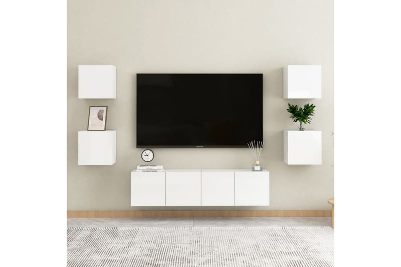 Väggmonterad tv-bänk vit högglans 30,5x30x30 cm - Vit - TV bänk & mediabänk
