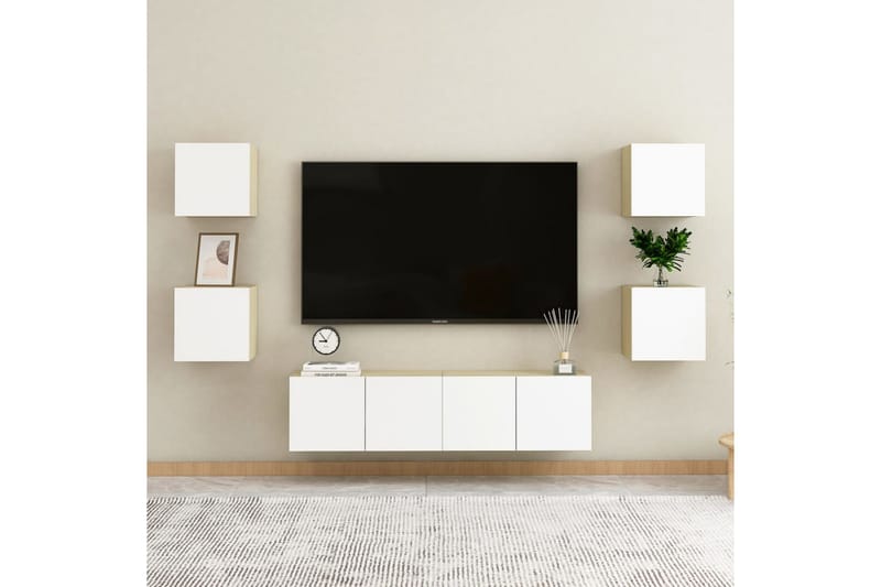 Väggmonterade tv-skåp 2 st vit och sonoma-ek 30,5x30x30 cm - Vit - TV bänk & mediabänk