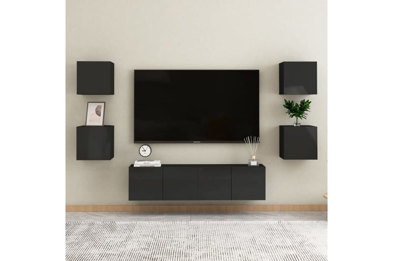 Väggmonterade TV-skåp 4 st svart högglans 30,5x30x30 cm - Svart - TV bänk & mediabänk