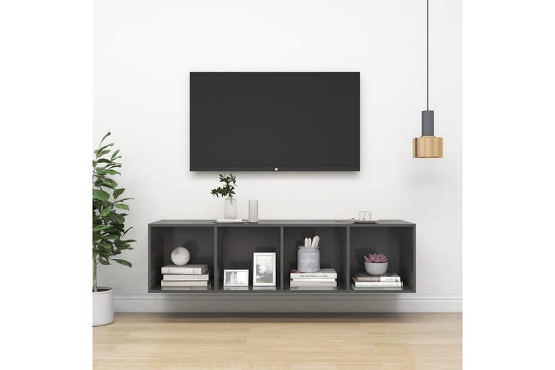 Väggmonterat tv-skåp grå högglans 37x37x142,5 cm spånskiva - Grå - TV bänk & mediabänk