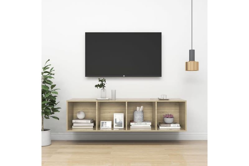 Väggmonterat tv-skåp somona-ek 37x37x142,5 cm spånskiva - Brun - TV bänk & mediabänk