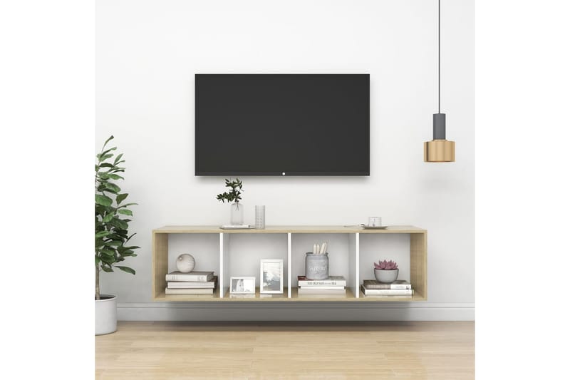 Väggmonterat tv-skåp somona-ek och vit 37x37x142,5 cm spånsk - Brun - TV bänk & mediabänk