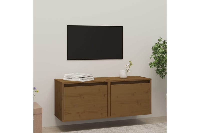 Väggskåp 2 st 45x30x35 cm massiv furu honungbrun - Brun - TV bänk & mediabänk