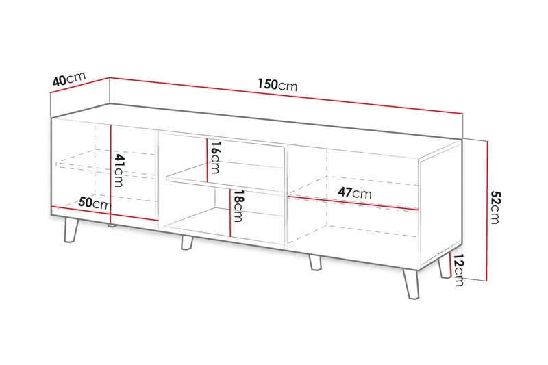 Växjö Tv bänk med Förvaring + Hylla - Svart / Ek / Ribbad - Möbler - TV- & Mediamöbler - TV bänk & mediabänk