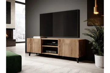 Växjö Tv bänk med Förvaring + Hylla - Svart / Ek / Ribbad - Möbler - TV- & Mediamöbler - TV bänk & mediabänk