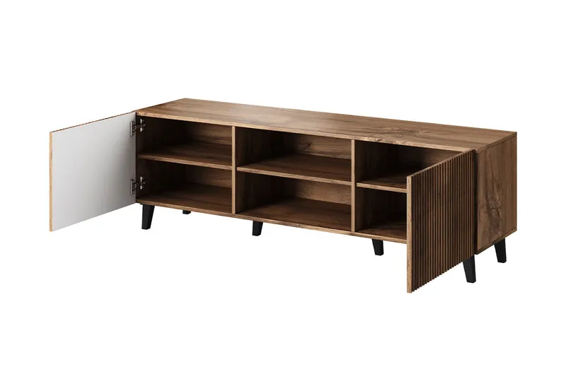 Växjö Tv bänk med Förvaring + Hylla - Svart / Ek / Ribbad - Möbler - TV- & Mediamöbler - TV bänk & mediabänk